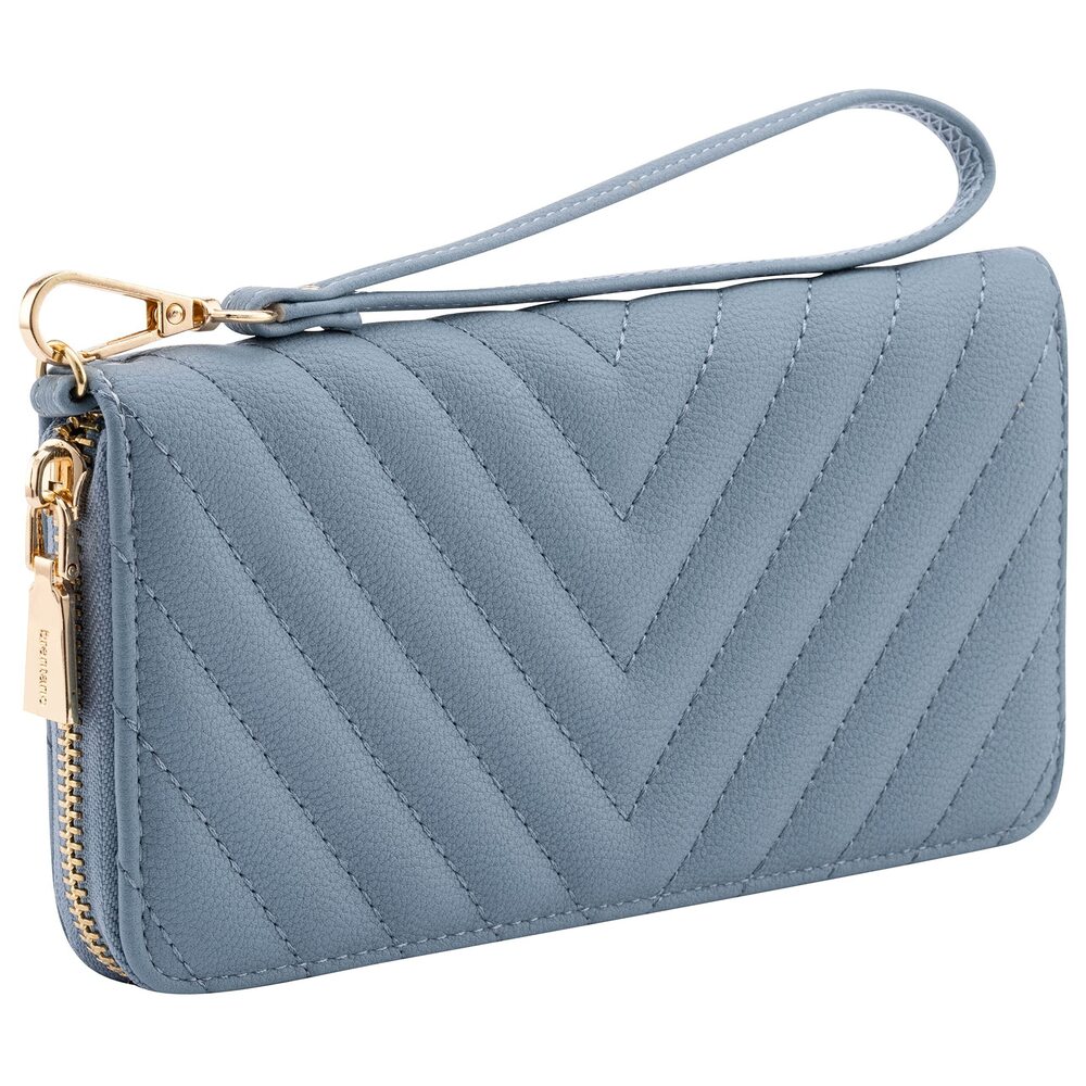 7330 Brentano Vegan Leather Slim Single-Zipper Chevron Embroidered Wallet